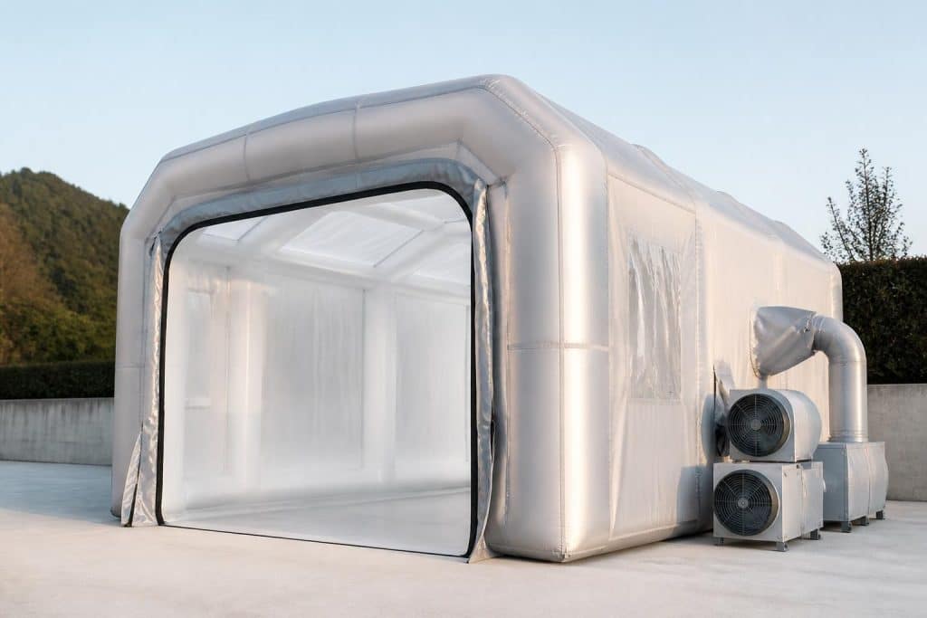 découvrez notre cabine de peinture gonflable portable équipée d'un système de ventilation performant pour un travail efficace et sécurisé partout où vous en avez besoin.